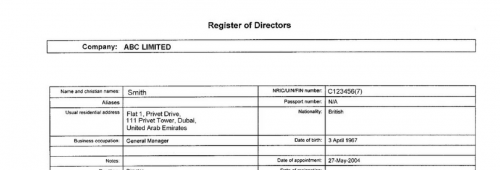BVI Requires Register of Directors